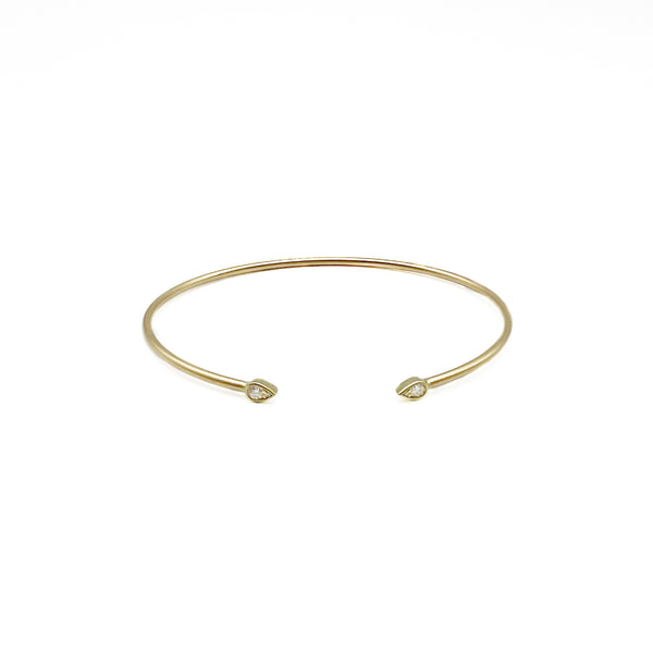 14 Karat Yellow Gold Diamond Teardrop Open Bangle Matte Finish