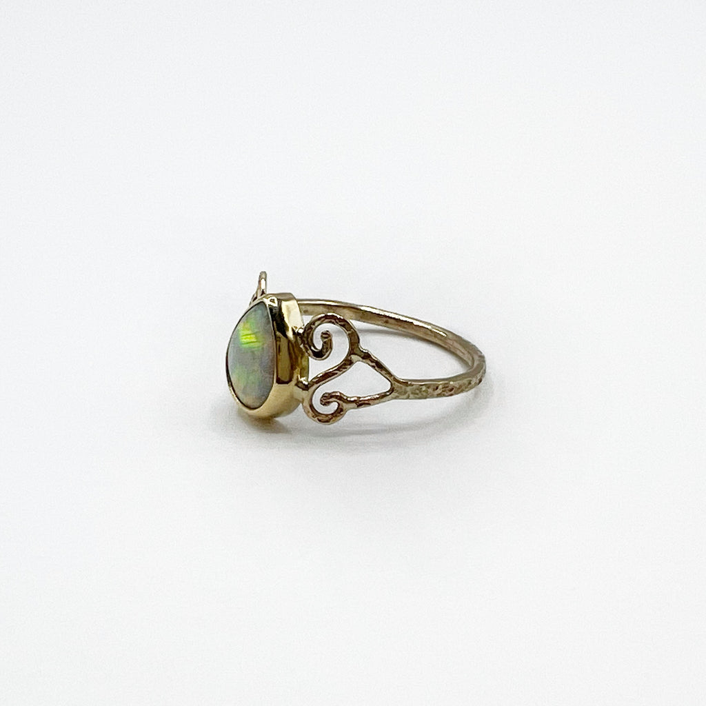 Pear Opal Golden Swirls Ring