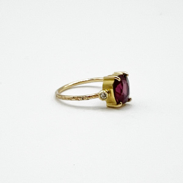 Claret Garnet and Diamonds Hammered Ring