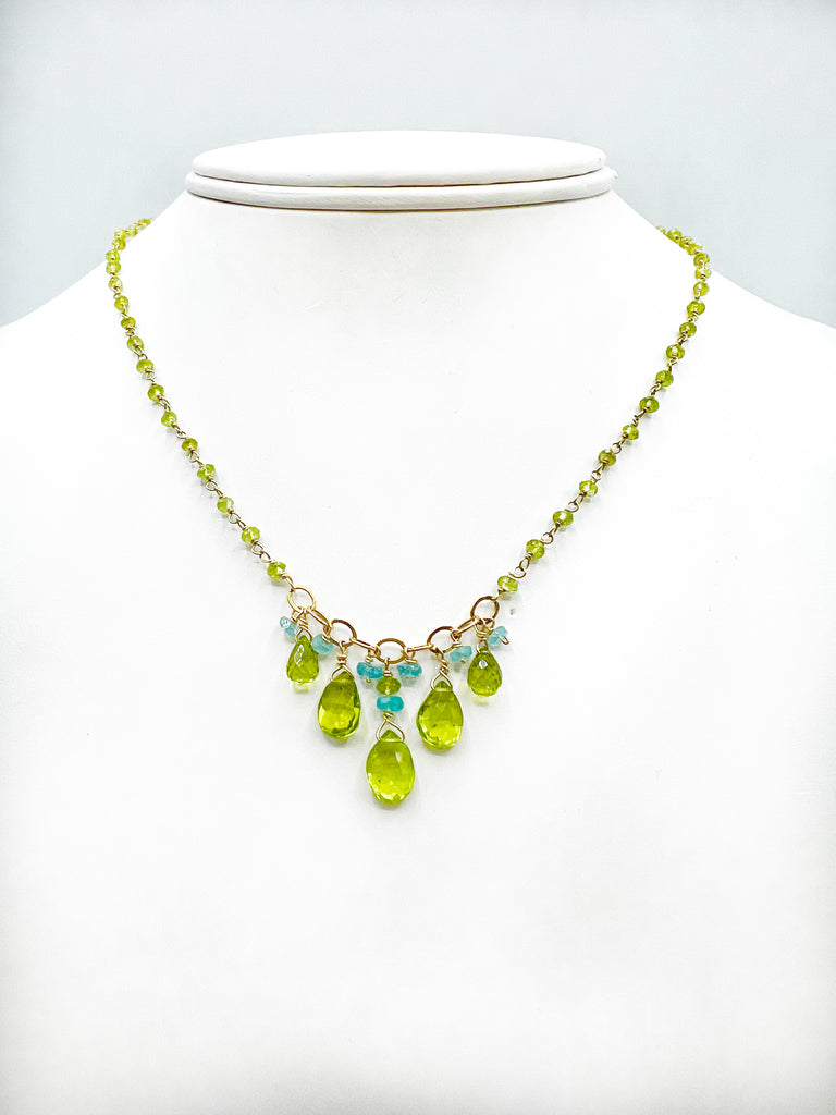 Peridot Briolettes and Apatite Beads Necklace