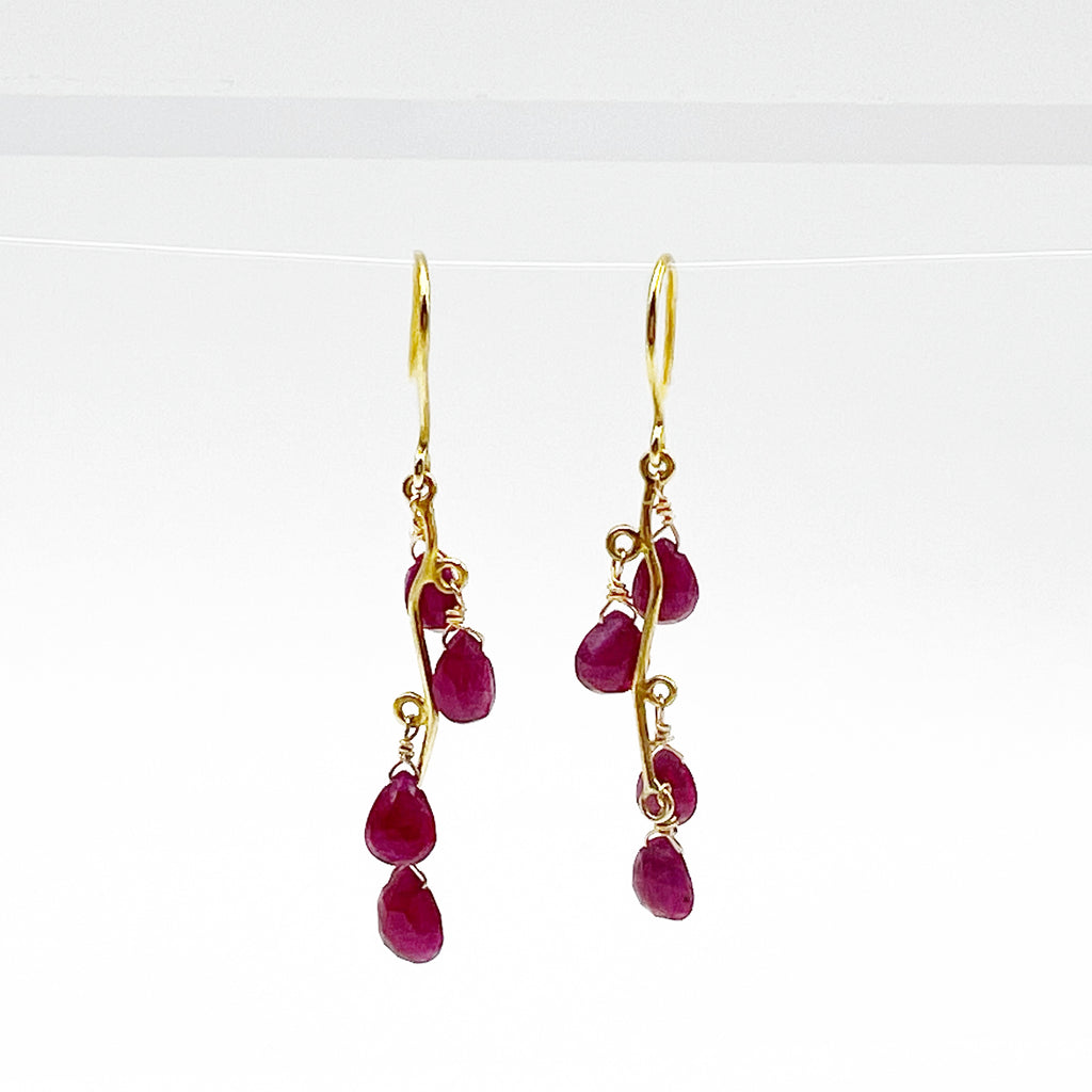 18 Karat Yellow Gold Briolette Ruby Drop Earrings