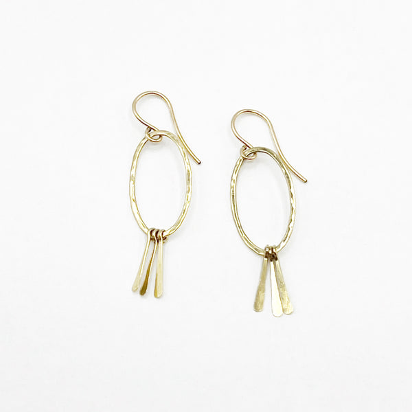 Gold Hammered Ovals With Dainty Tassels Earrings