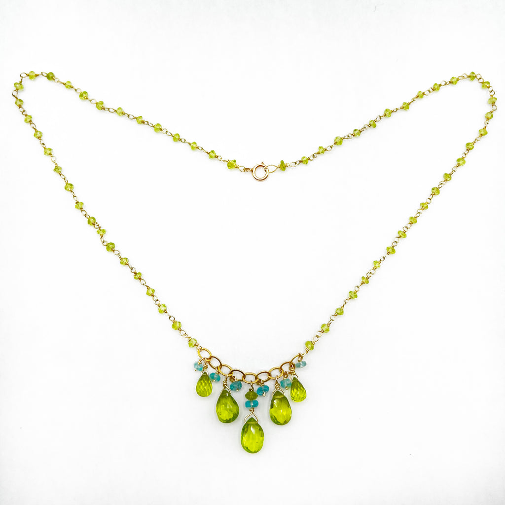 Peridot Briolettes and Apatite Beads Necklace