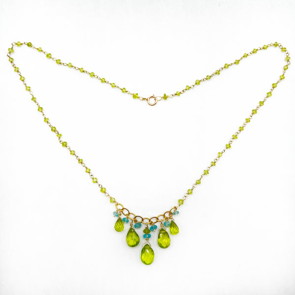 Peridot Briolettes and Apatite Beads Necklace