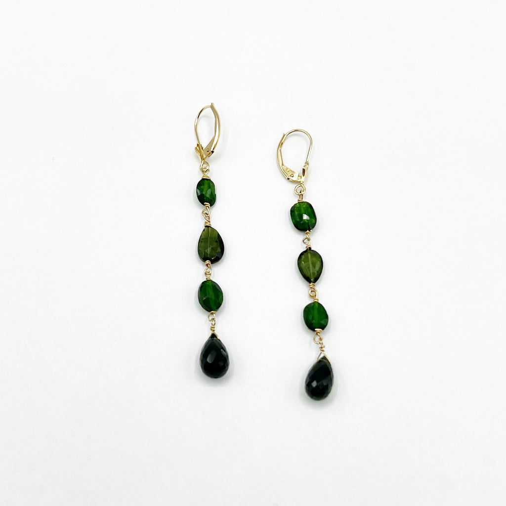 Deep Green Golden Tourmaline Drops Earrings