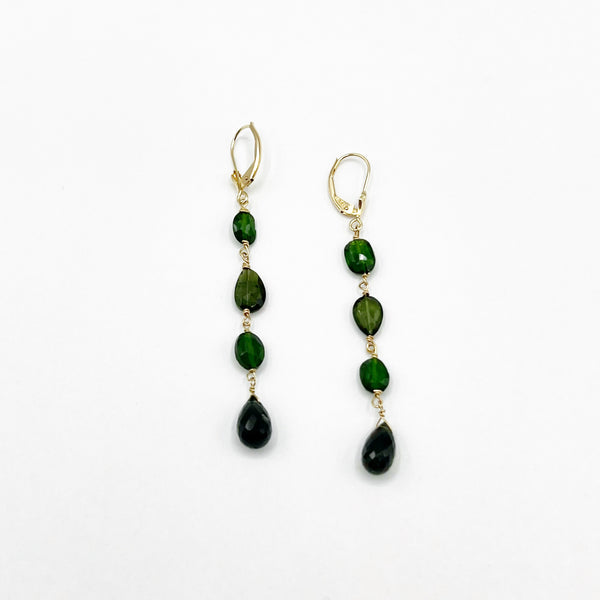 Deep Green Golden Tourmaline Drops Earrings