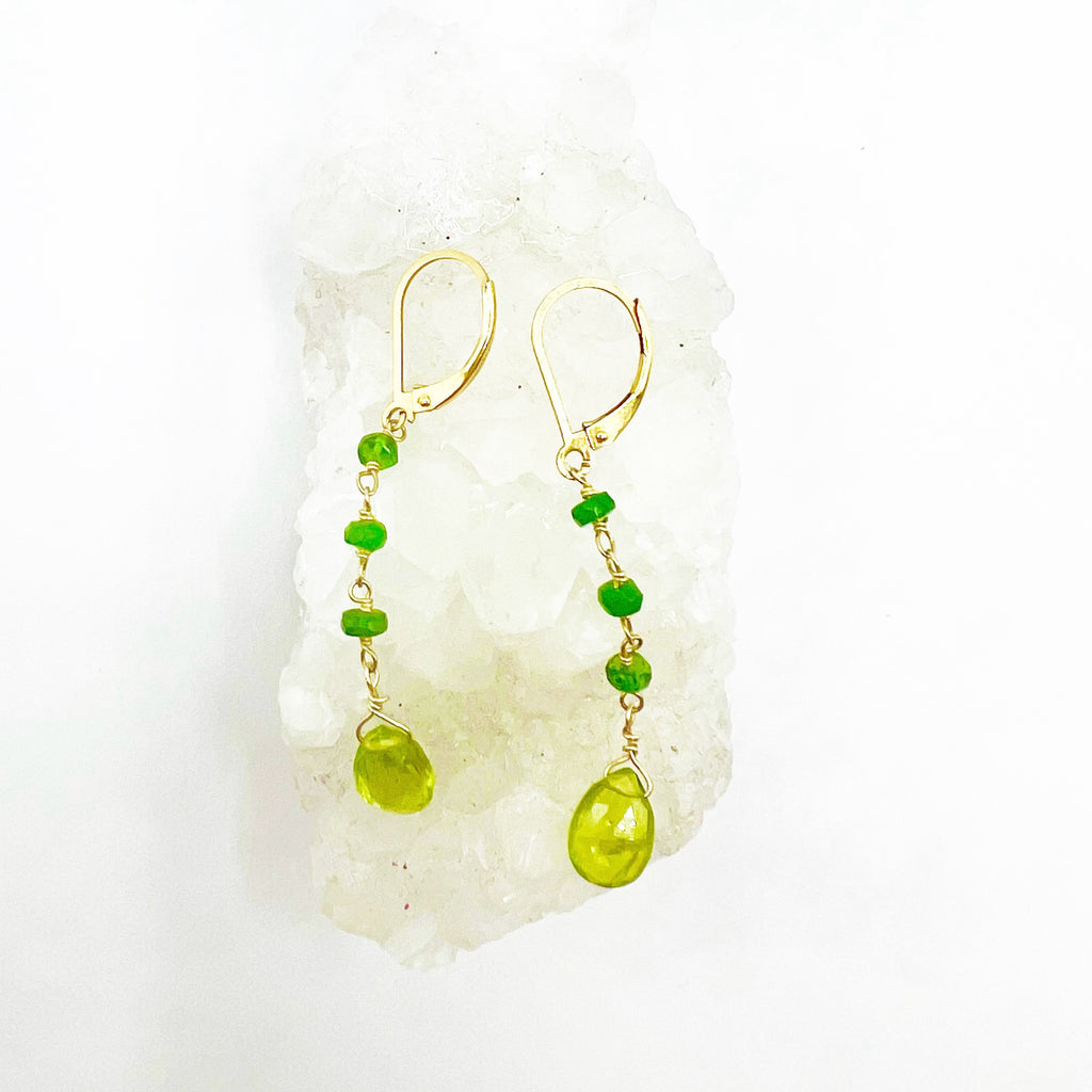 Peridot Briolette & Diopside Bead Earrings