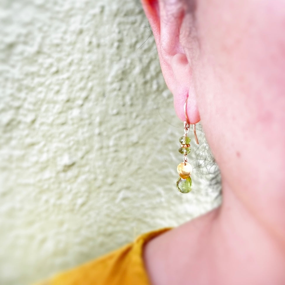 Peridot Beaded Briolette 18 Karat Gold Earrings