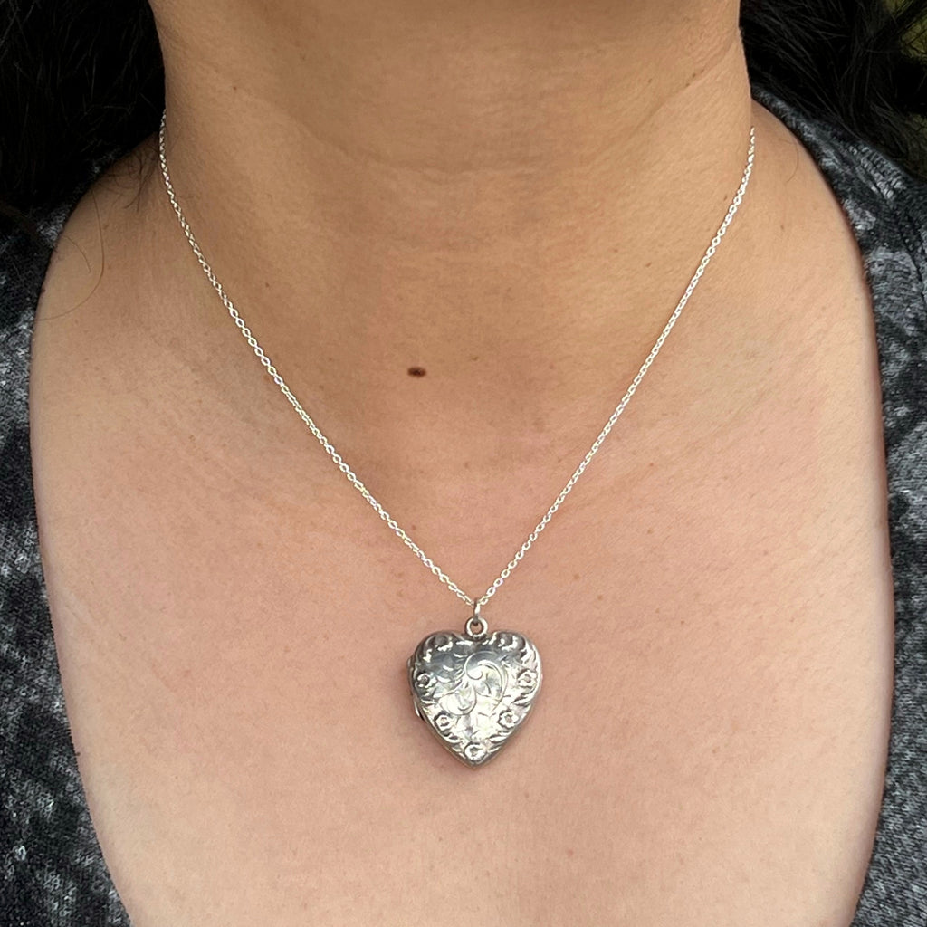 Vintage Sterling Silver Engraved Heart Locket