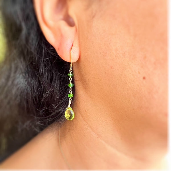 Peridot Briolette & Diopside Bead Earrings