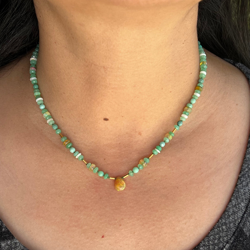 Green Opals with Opal Teardrop necklace