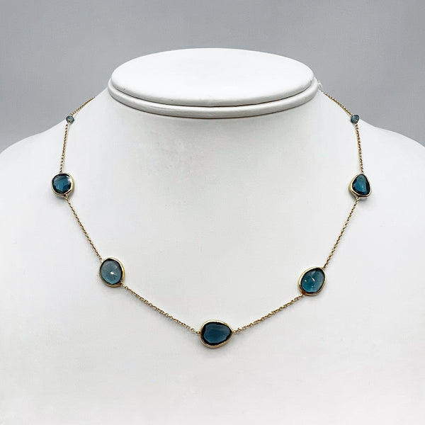 18 Karat and 14 Karat Yellow Gold and Blue Topaz Necklace