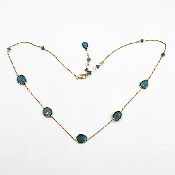 18 Karat and 14 Karat Yellow Gold and Blue Topaz Necklace