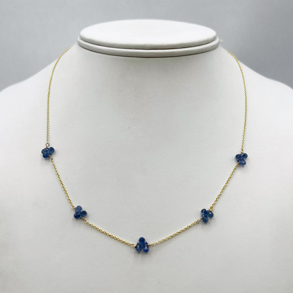 Sapphire Briolette Necklace on Golden Chain