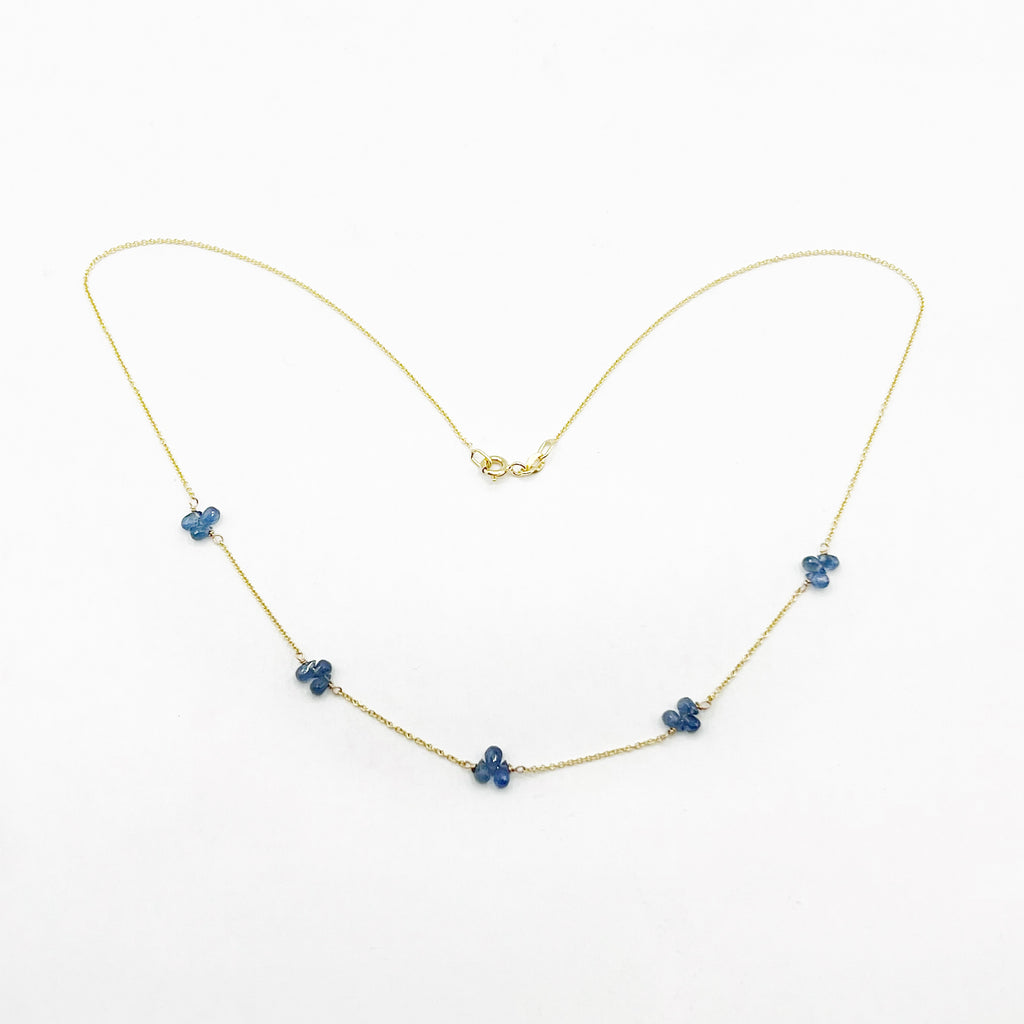 Sapphire Briolette Necklace on Golden Chain