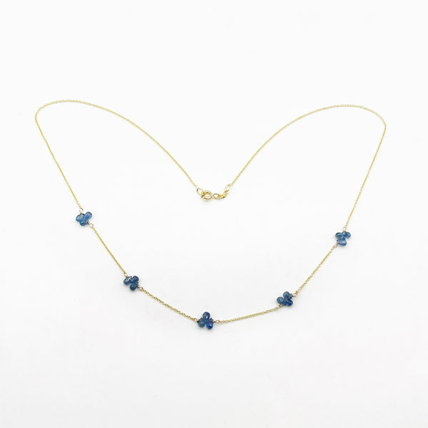 Sapphire Briolette Necklace on Golden Chain