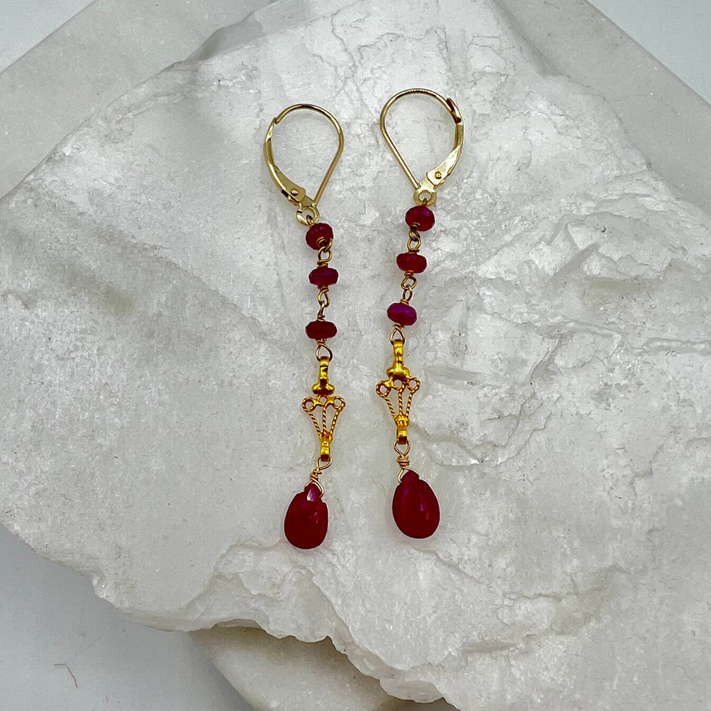 Golden Ruby  Drop Earrings