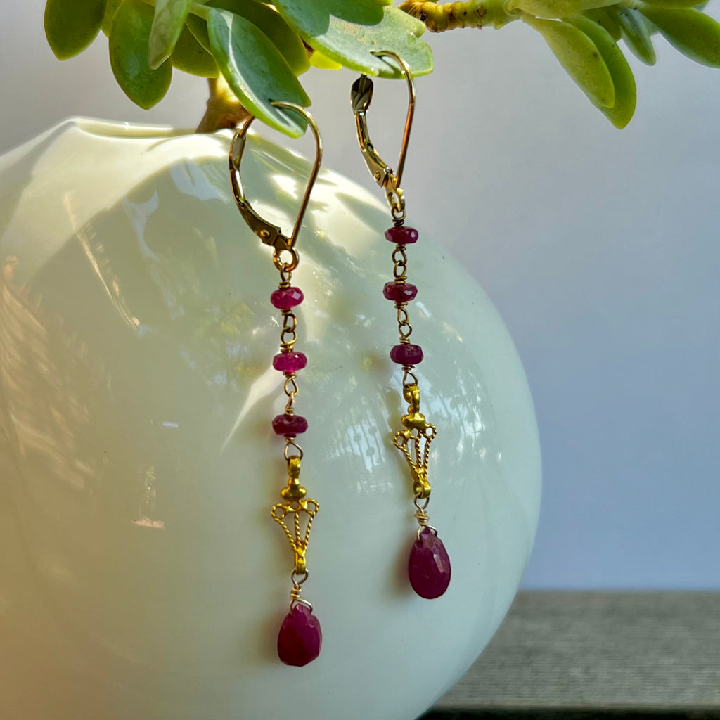 Golden Ruby  Drop Earrings