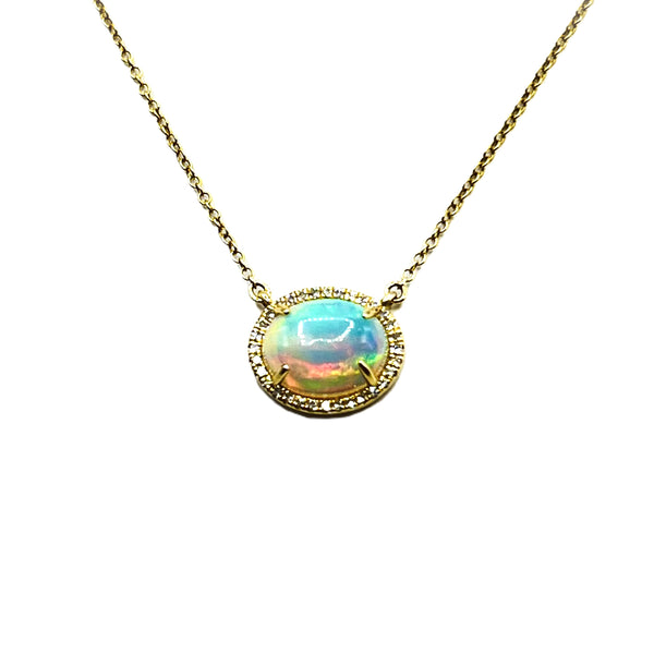 Oval Opal and Diamond Halo Necklace