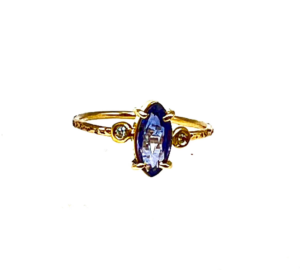 Marquise Sapphire Ring with Daimonds in 14 Karat Gold